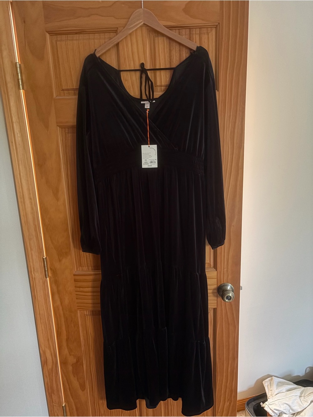 Target Black Velvet Tiered Maxi Dress with Tie-Back